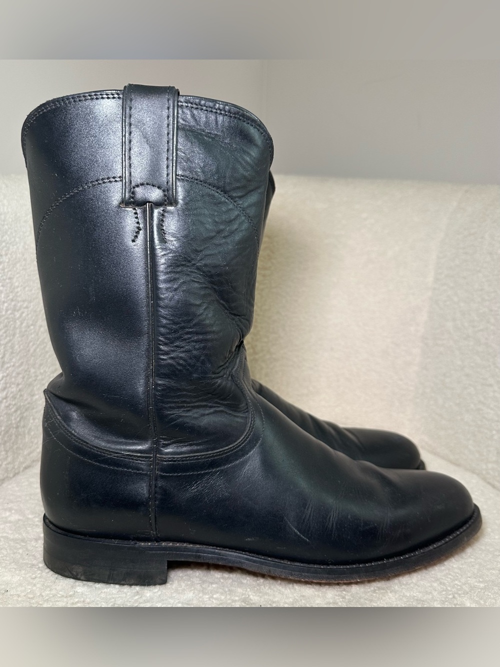 Vintage Justin 3703 Black Leather Roper Boots Cowboy Moto USA Western Ranch 9.5